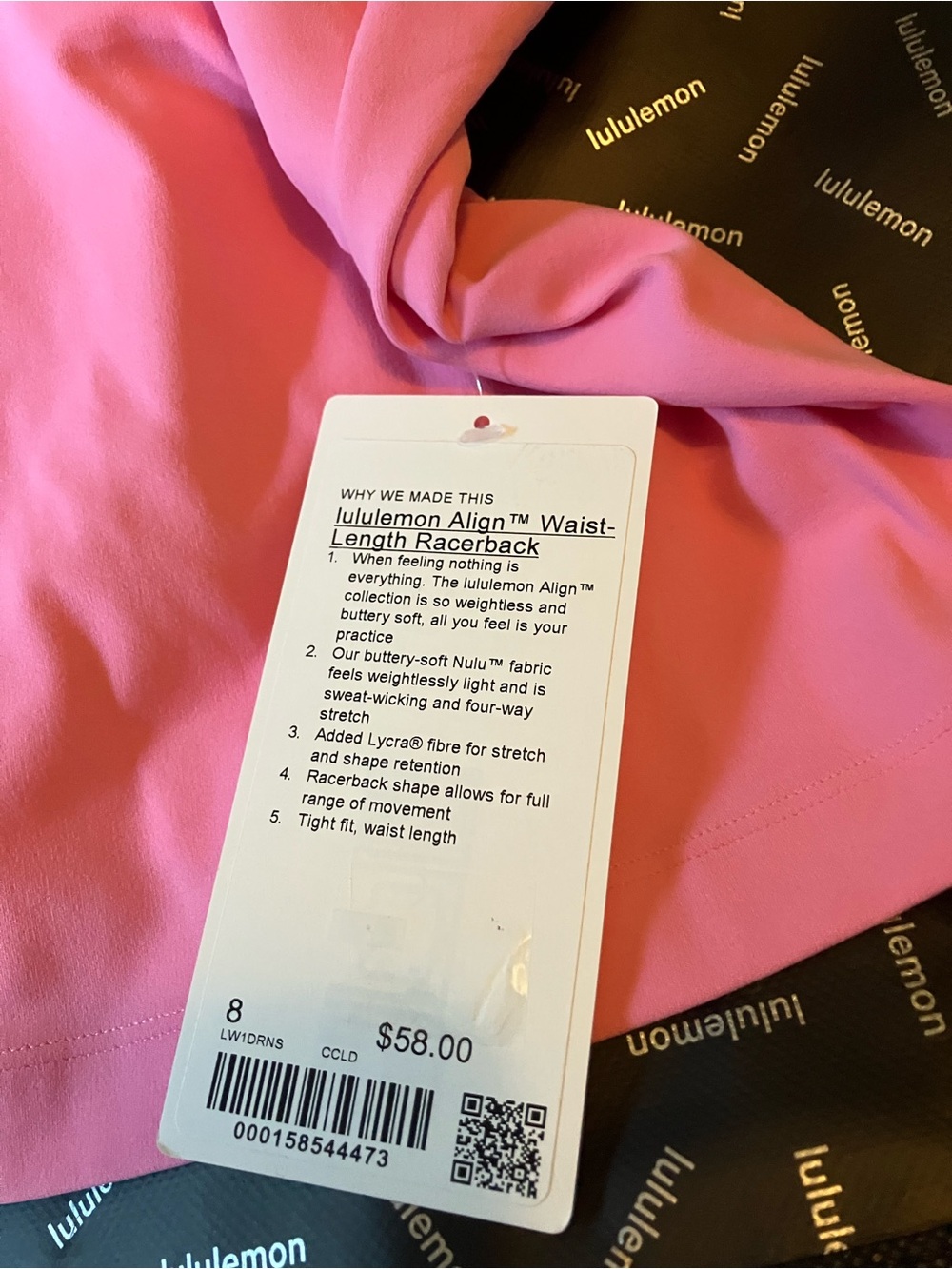 NWT Lululemon Align Waist-Length Tank, Sz 8, Candy Cloud - Picture 3 of 4